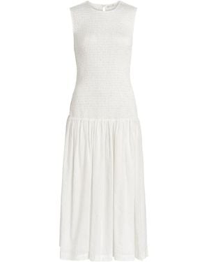Marie Oliver Porter Smocked-Bodice Midi Dress - White