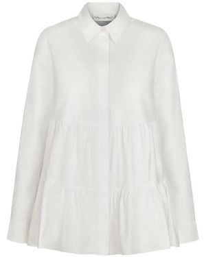 Oscar de la Renta Tiered Cotton Poplin Blouse - White