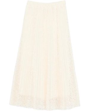 Ermanno Scervino Pleated Floral Midi Skirt - Natural