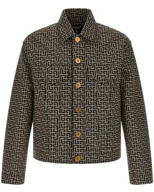 Balmain Jas Met Jacquard En Monogram - Grijs