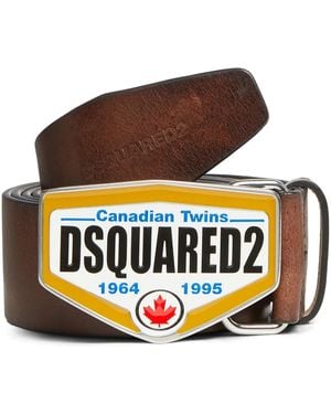 DSquared² Logo-Buckle Leather Belt - Grey