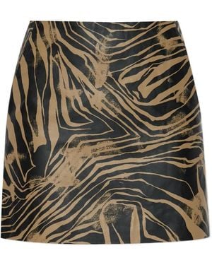 Munthe Lipper Zebra-Print Leather Skirt - Brown