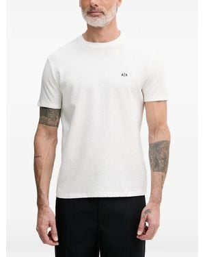ARMANI EXCHANGE Logo-Embroidered Textured T-Shirt - White