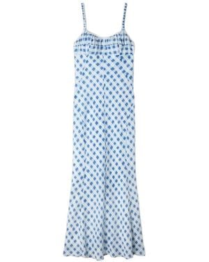Sandro Gingham Linen Maxi Dress - Blue