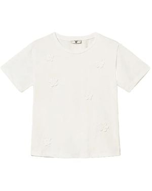Twinset Fitted T-Shirt With Crochet Flowers - White