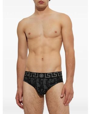Versace Printed Jacquard Cotton Jersey Briefs - Black
