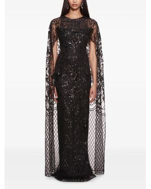 Marchesa Sequin-Embellished Cape Gown - Black
