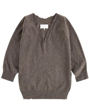 Maison Margiela Distressed-Strick Mit V-Ausschnitt - Braun