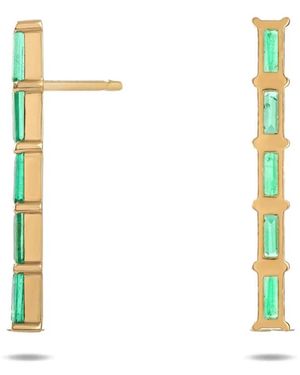 ROSEKEY Pendientes Baguette En Oro Amarillo De 18 Ct Con Esmeraldas - Blanco