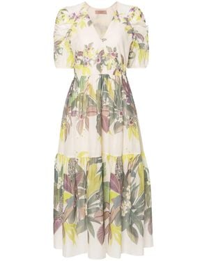Twinset Jungle-Print Muslin Dress - White