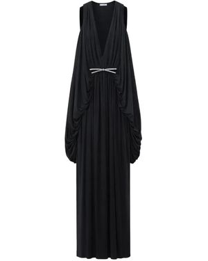 Loewe Draped Crystal-Bow Maxi Dress - Black