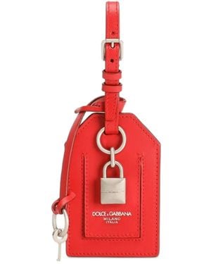 Dolce & Gabbana Calfskin-Lambskin Padlock Id Tag - Red