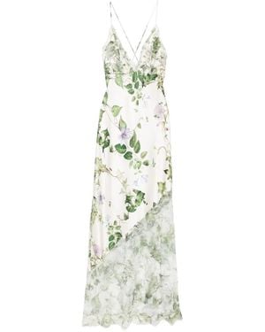 Alice + Olivia Floral Lace-Insert Midi Party Dress - White
