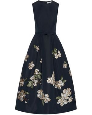 Oscar de la Renta スパンコールトリム フローラル ミディドレス - ブルー