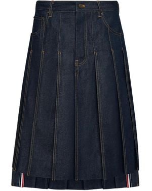 Thom Browne Selvedge Pleated Five-Pocket Skirt - Blue