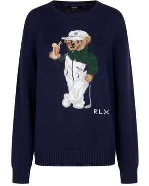 Polo Ralph Lauren Bear-Embroidered Crew-Neck Sweater - Blue