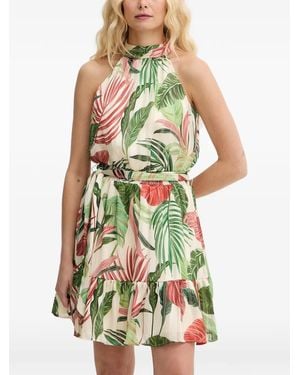 Guess Tropical-Print Halterneck Dress - White