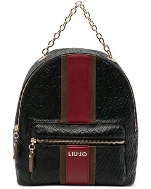 Liu Jo Logo-Embossed Striped Backpack - Black