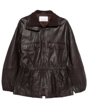 Frankie Shop Carnaby Funnel-Neck Leather Jacket - Black