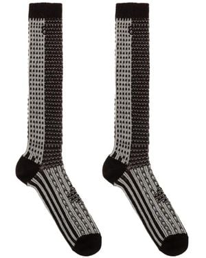 MM6 by Maison Margiela Bi-Colour Jacquard Knee-High Socks - Black