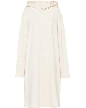 Prada Triangle-Logo Fleece Hoodie Dress - White