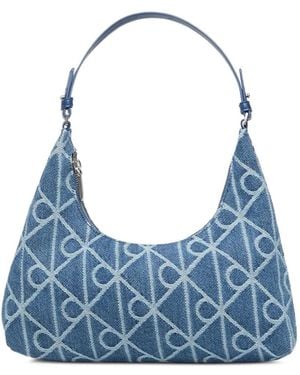 Calvin Klein Monogram-Pattern Denim Shoulder Bag - Blue