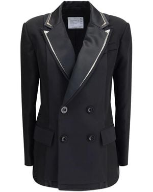 ジャケット Sacai Balzer double-breasted wool and silk White Sacai Wool and silk double-breasted blazer | The Fashion Square