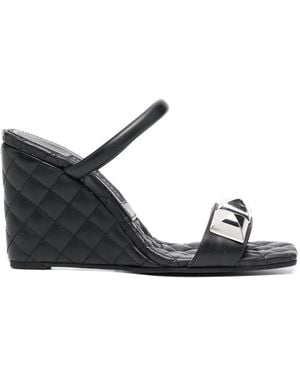 Philipp Plein Matelasse Leather Wedges - Black