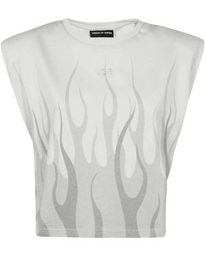 Vision Of Super Flame-Print Padded-Shoulder Top - White
