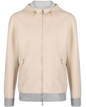 Eleventy Contrasting-Trim Wool Hooded Jacket - Natural