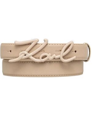 KARL LAGERFELD K/Signature Logo-Plaque Leather Belt - Natural