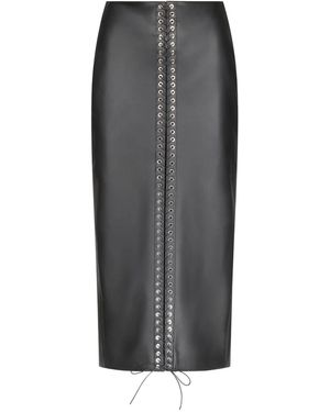 Ludovic de Saint Sernin Lace-Up Leather Pencil Midi Skirt - Grey