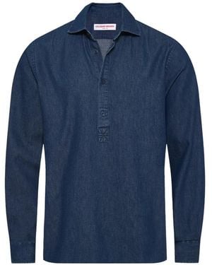 Orlebar Brown Cesare Long-Sleeved Chambray Polo Shirt - Blue