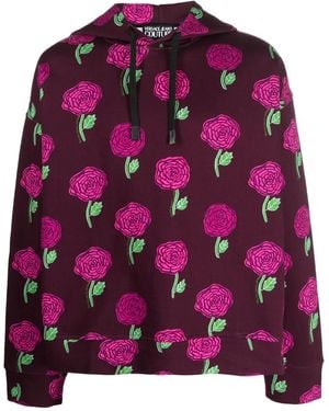 Versace Jeans Couture Rose-Print Cotton Hoodie - Purple