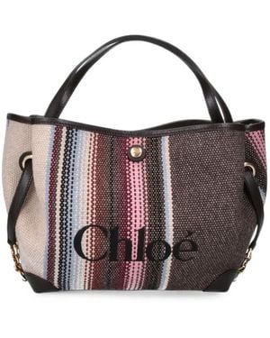 Chloé Borsa Tote Clover Piccola A Righe - Viola