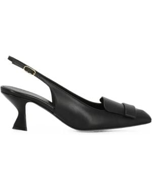 Sergio Rossi Plaque-Detail Squared-Toe Slingback Pumps - Black