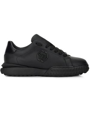 Philipp Plein Hexagon-Logo Leather Sneakers - Black