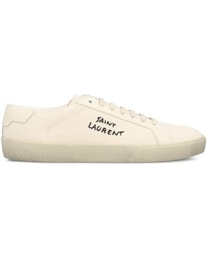 Saint Laurent Court Logo-Embroidered Sneakers - Natural