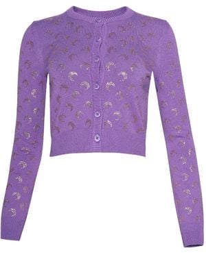 Marine Serre Moon-Pattern Long-Sleeve Cardigan - Purple