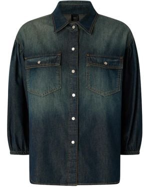 Pinko Denim Shirt With Balloon Sleeves - Black