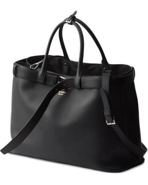 Prada Buckle Leather Tote Bag - Black