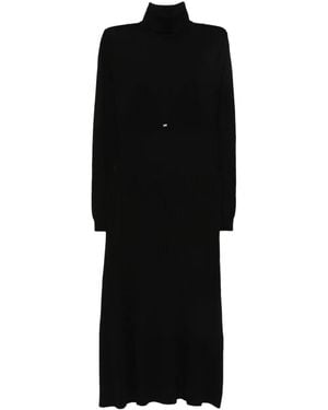 Elisabetta Franchi Turtleneck Ribbed Dress - Black