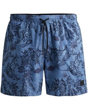 BOSS Badeshorts mit Blumen-Print - Blau