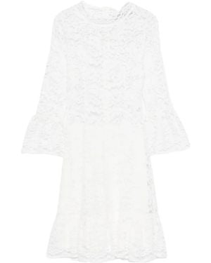 Pink Lace Flounce Midi Dress - White