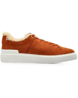 Balmain B-Court Shearling-Trim Trainers - Brown