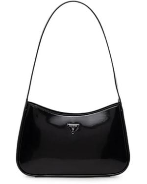 Guess Arnela Patent-Finish Logo-Plaque Shoulder Bag - Black