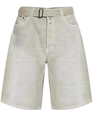 Haikure Belted Denim Shorts - White