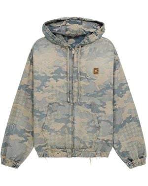 Amiri Camo-Jacquard Denim Zip Hoodie - Grey