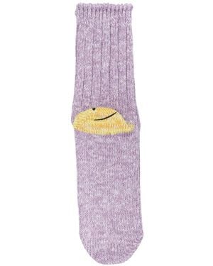 Kapital Happy Heel Ribbed-Knit Socks - Purple