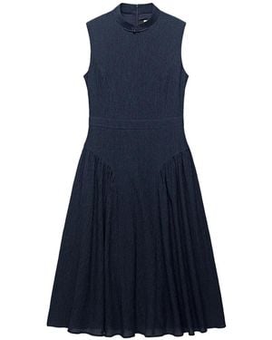 Shanghai Tang Meridien Seersucker Frog-Fastening Midi Dress - Blue
